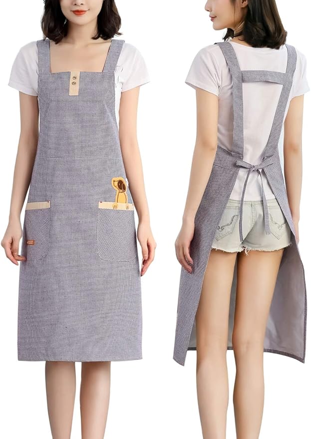 NEWGEM Cotton Kitchen Cooking Apron for Women with Pocket Bib Smock for Restaurant Chef