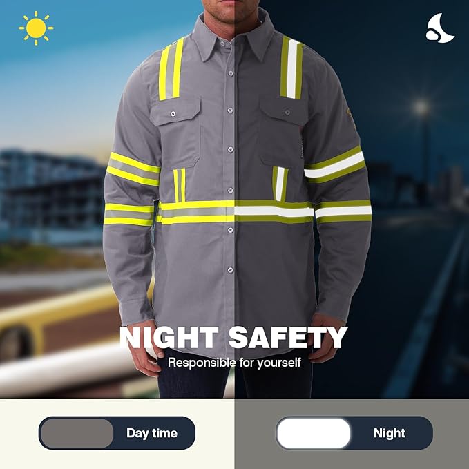 SKSAFETY 7oz FR Shirts for Men, Welding Shirt Hi Vis Flame Resistant 100% Cotton Fire Retardant Longsleeve Shirt CAT2/NFPA