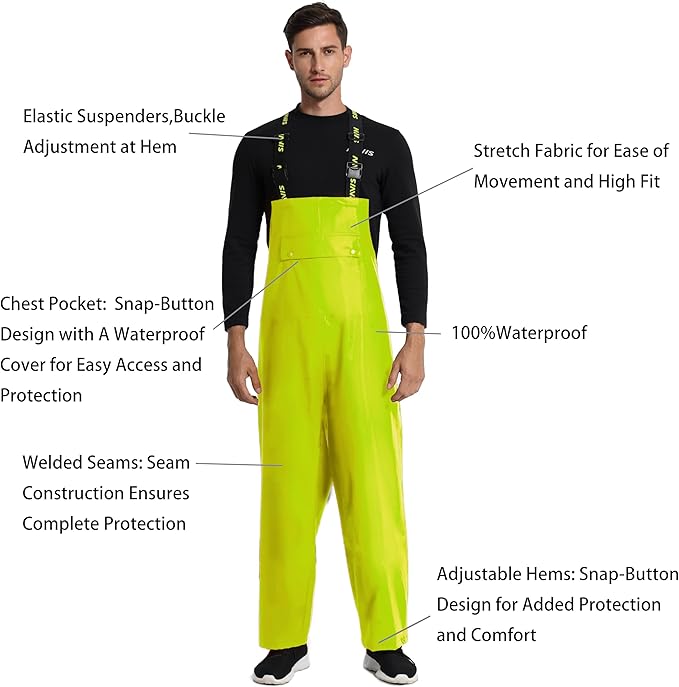 Men's Workwear PRO Rain Suit - Waterproof Jacket and Bib Pants 3-piece Set for Ultimate Safety and Comfort