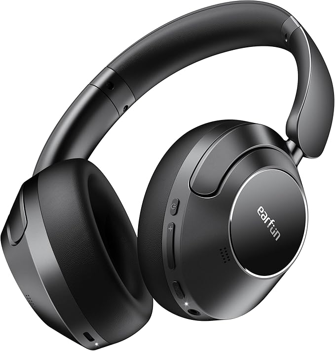 EarFun Wave Pro Active Noise Canceling Headphones, Wireless Over Ear Bluetooth Headphones, LDAC Hi-Res Sound, 5 Mics AI Clear Call, 80H Playtime, Multipoint Connection, Comfort Fit, Custom EQ via App