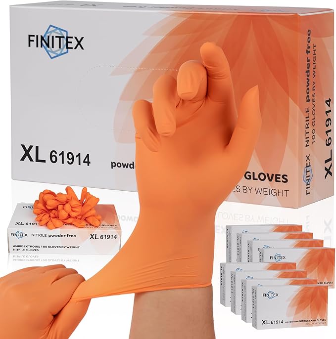 FINITEX Nitrile Disposable Gloves - Orange, 3.5mil, 1000PCS, Powder-Free, Cleaning, Medical, Food Gloves