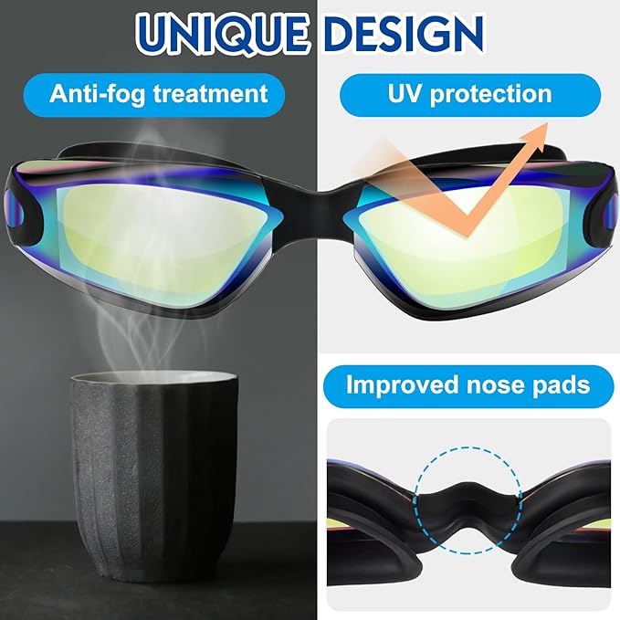 Flutesan 12 Pack Swim Goggles for Adult Kids Anti Fog Swimming Glasses with 12 Ear Plugs Nose Clip No Leaking Full Protection