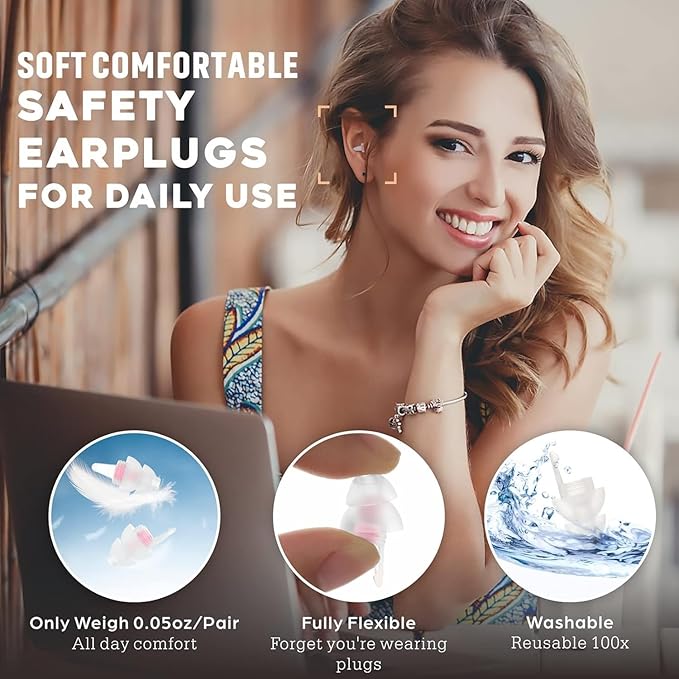 Small Ear Plugs for Sleeping, 2 Pairs Reusable Comfy Earplugs for Adults Kids 12+, Noise Reduction Earbuds for Sleep, Snoring, Work, Travel, Gardening, Concerts - 31dB Hearing Protection