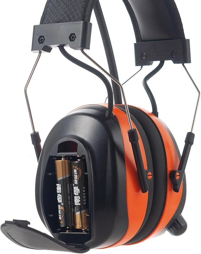 Digital AM/FM Radio Headphones 25dB NRR,Noise Reduction Safety Earmuffs,Headset Powered by AA Battery,Hearing Protection for Mowing Lawn Working Walkman(Orange)