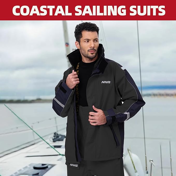Men’s Waterproof Sailing Jacket & Bib Set – Coastal Breathable Hard Shell, Hi-Vis Hood, Cordura Reinforced