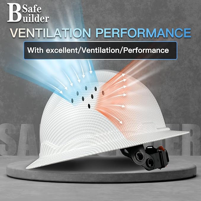 SBD-G1C Construction Full Brim Safety Helmet HDPE Hard Hat Vented Hardhats Sunshade Carbon Fiber Pattern Industrial Work Certified ANSI/ISEA Z89.1