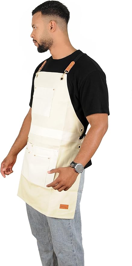 Barber Hair Stylists Working Apron Waterproof Canvas Chef Kitchen Apron with 6 Pockets