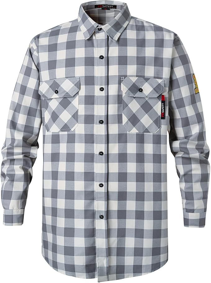 SKSAFETY 7oz FR Shirts for Men, Welding Shirt Hi Vis Flame Resistant 100% Cotton Fire Retardant Longsleeve Shirt CAT2/NFPA