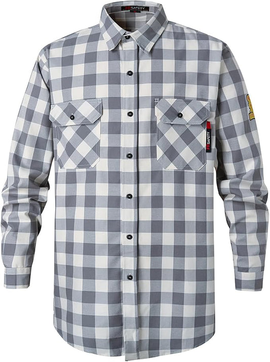 SKSAFETY 7oz FR Shirts for Men, Welding Shirt Hi Vis Flame Resistant 100% Cotton Fire Retardant Longsleeve Shirt CAT2/NFPA
