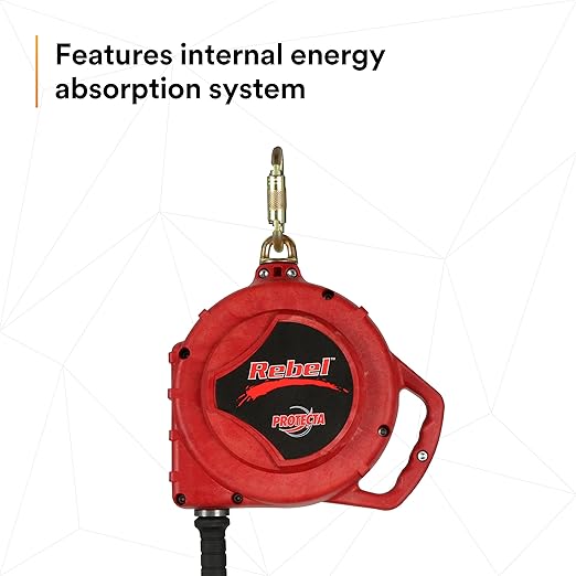 3M Protecta Rebel 3590550 Self Retracting Lifeline, 50' Galvanized Cable, Thermoplastic Housing, Carabiner, 420 lb Capacity, Red