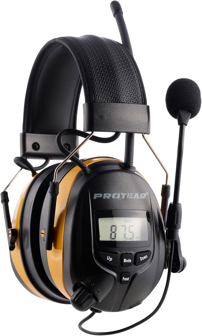 Bluetooth Radio Headphone with Gel Ear Pads,Ear Hearing Protection Earmuffs with Boom Microphones,Power by Rechargeable Battery,Digital AM/FM Radio Headphones for Mowing Lawn Work Outdoor (Yellow)