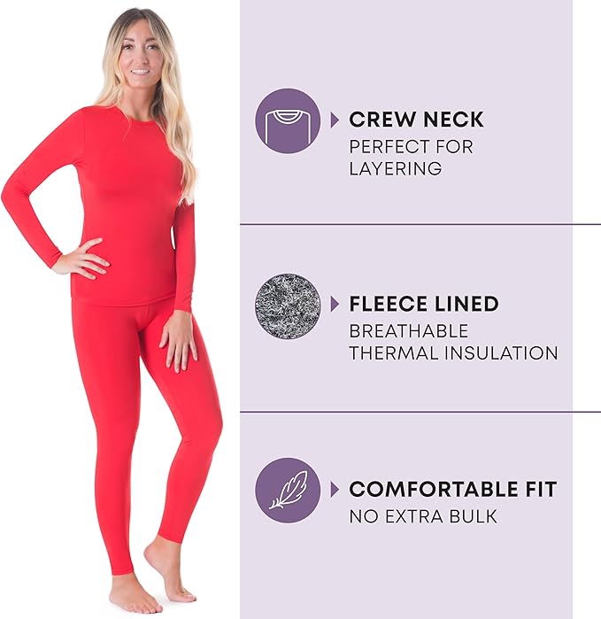 Rocky Thermal Underwear for Women, Long Johns Fleece Lined Set, Shirt & Pants, Base Layer w/Leggings/Bottoms Ski/Extreme Cold