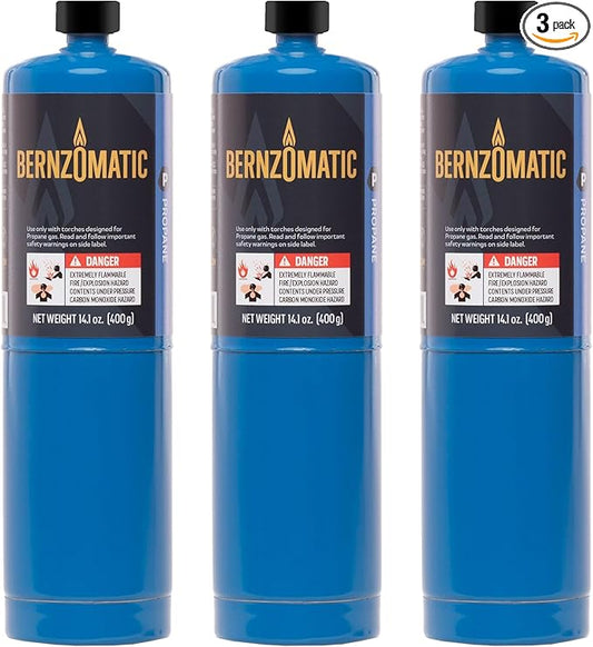 Bernzomatic Standard Propane Fuel Cylinder, Portable and Versatile for Torches, Camping Stoves, Grilling, Soldering, and Outdoor Cooking (3 Pack)
