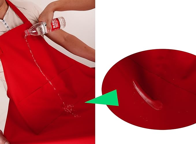 ChristmasRed Professional Waterdrop Resistant Adjustable Extra Long Bib Apron 3 Pockets(5 SET) Kitchen Garden Restaurant Cafe Bar Pub Bakery for Cooking Chef Baker Servers Craft Unisex