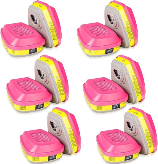 Respirator Cartridge 60923 Particle Filter, Helps Protect Against Organic Vapors, Acid Gases, Chemical and Particulates (6 Pair)