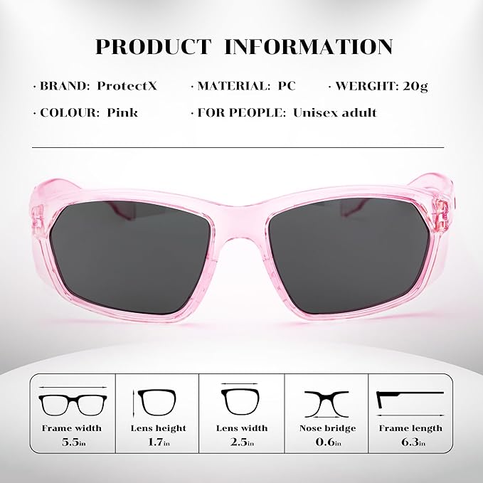 ProtectX Stylish Anti-Fog & Scratch-Resistant Safety Glasses With Readers, UV Protection Goggles, Anti-Impact Lightweight Glasses for Men＆Women Pink Tinted Smoke
