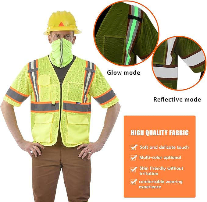 AYKRM 11 color High Vis Reflective Safety Vest for Women Men Security Pocket Zipper