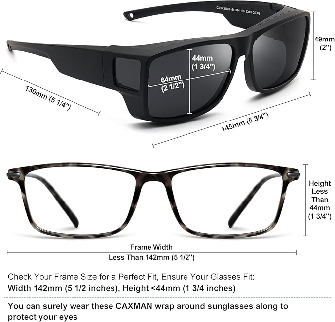 CAXMAN Fit Over Glasses Sunglasses Polarized Wrap Around Sunglasses with Side Window Shields for Full Protection