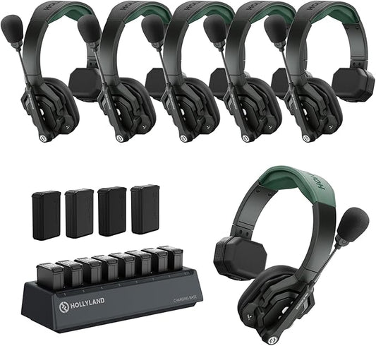 Hollyland Solidcom SE PRO 6-Users ENC Noise Cancellation Wireless Intercom Headset System 1312ft Team Communication with 3.5mm Single Ear Headset for Movie Shoot Live Show (1.9GHz Version)