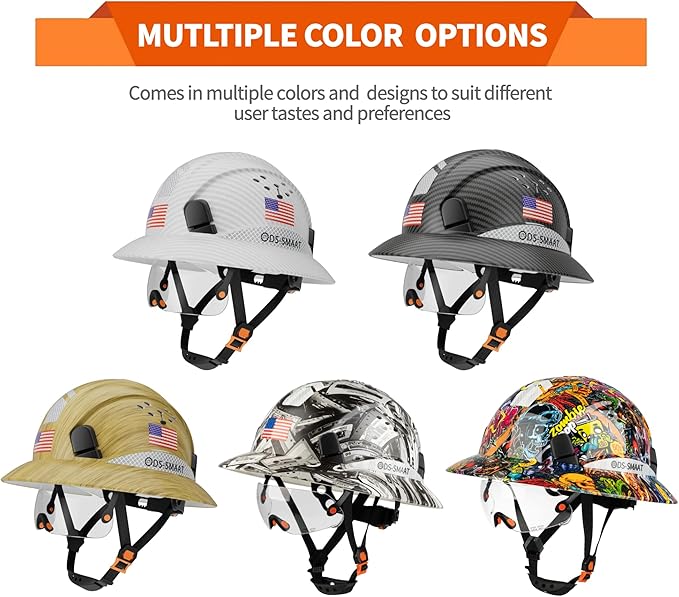 Full Brim Hard Hat with Visor, 6-Point Ratchet Suspension Safety Helmet, Superior Impact Head Protection, ANSI Z89.1 OSHA Approved Safety Helmet,Great for Men&Women