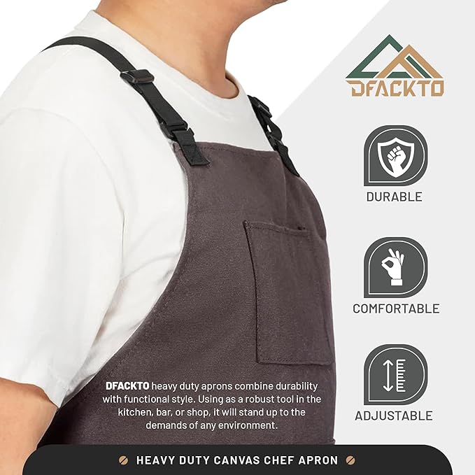 Canvas Chef Apron – Cross Back Straps Mens Apron for Butcher, Bartender, Grilling, BBQ, Kitchen, Workshop & Artist