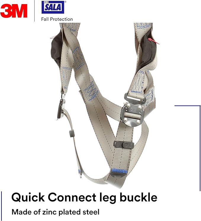 3M DBI-SALA ExoFit X100 Comfort Vest Safety Harness Fall Protection, OSHA, ANSI, General Purpose, 1 D-Ring Connection, Quick Connect Leg and Chest Buckles, Zinc Plated Steel, 1401020, Small