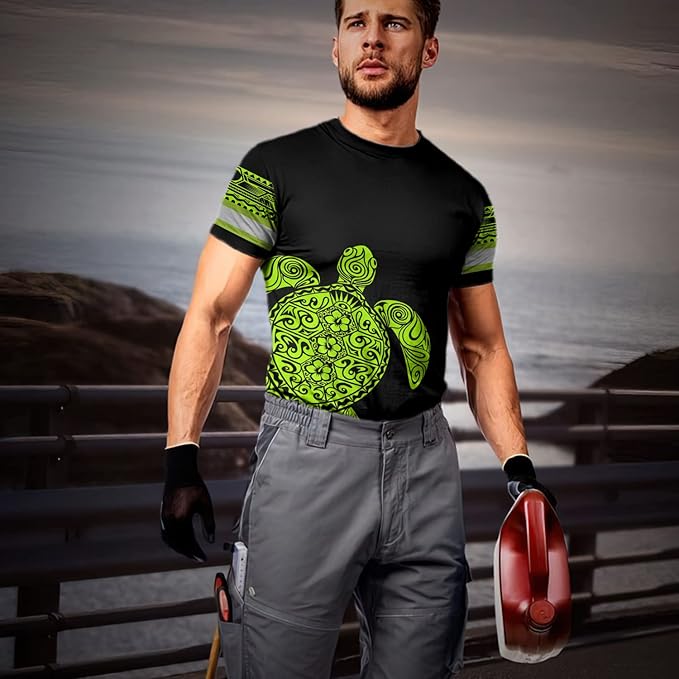 Matedecor Skull High Visibility Shirt Men Reflective Safety Shirts US Flag Custom Name Workwear, Runners, Walkers, Patriotic