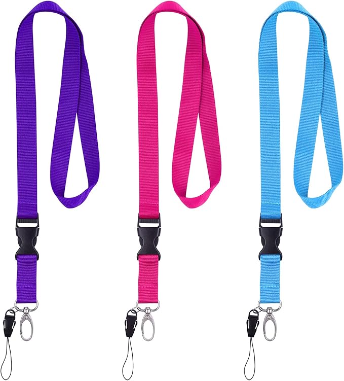 Wisdompro Office Lanyard, 3 Pack 23 inch Quick Release Neck Strap Lanyard with Detachable Buckle, String Loop for Keys, ID Badges, Card Holder, USB Flash Drives, Phones - Purple, Hot Pink, Light Blue