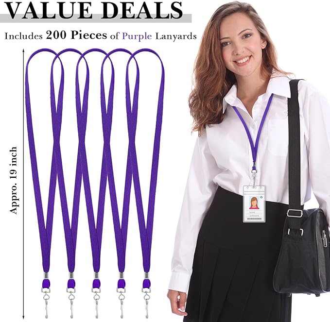 Epakh 200 Pcs Lanyards for ID Name Badge Holder Neck Lanyard Flat with Clips Neck Straps for Office School Nurse