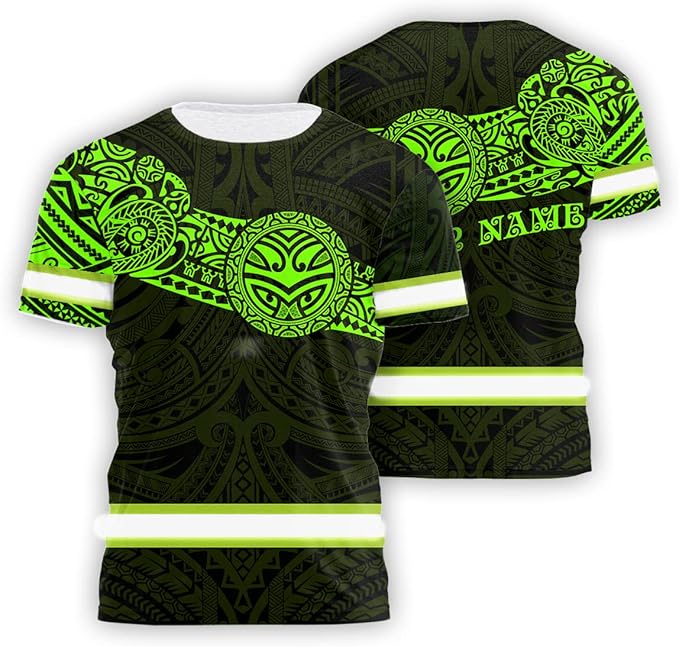 Matedecor Skull High Visibility Shirt Men Reflective Safety Shirts US Flag Custom Name Workwear, Runners, Walkers, Patriotic