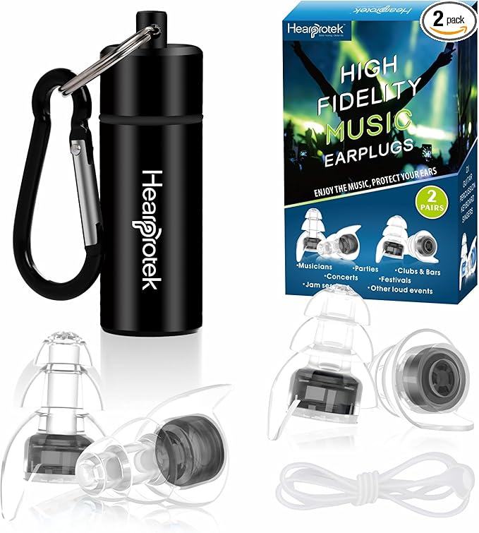 Hearprotek Concert Ear Plugs, 2Pairs Reusable high Fidelity Musician Ear Plugs for Concerts Loud Music-Noise Reduction Ear Protection earplugs for Rave,Festival,Music,Tinnitus Relief