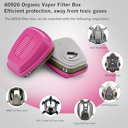 60926 Respirator Cartridges& Filters(3 Pairs) - Respirator Activated Carbon Filter Protect Against Organic Vapors, Acid Gases, Formaldehyde Compatible with 6000, 7000, FF-400 Series Respirator