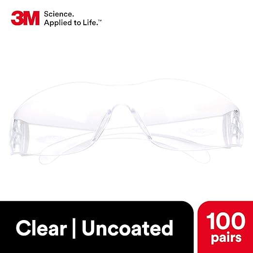 3M Safety Glasses, Virtua 11228, Pack of 100, ANSI Z87, Unisex, Clear Lens, Clear Frame, Economical Eyewear Option, Lightweight, UVA, UVB, UVC