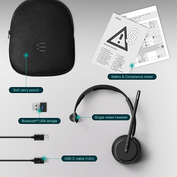 EPOS Impact 1030 Single-Sided Wireless Headset for PC with Noise-Canceling Mic, AI Voice Clarity, Super Wideband Audio, All-Day Comfort, Ideal for Office Professionals, Microsoft Teams Certified