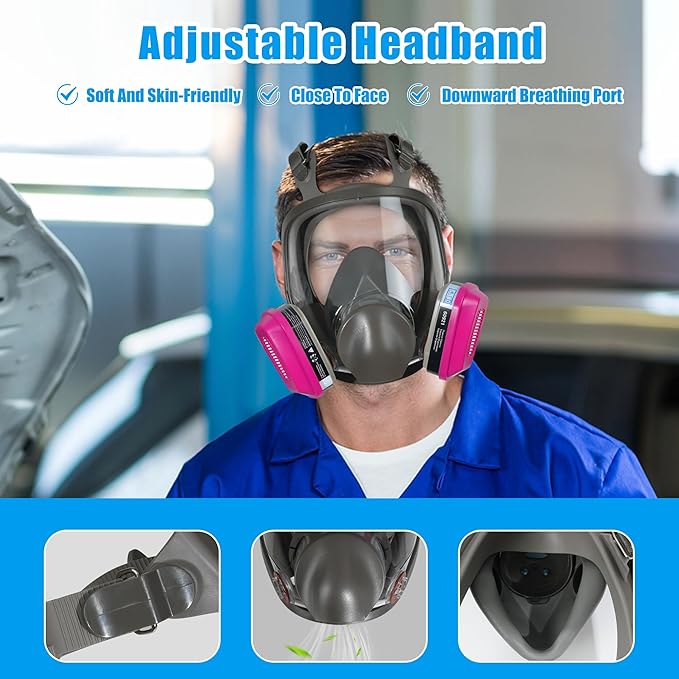 Full Face Gas Respirator Mask with 60921 Filters - Ideal for Protection Against Gases Dust Organic Vapors Spray Sanding welding 6800
