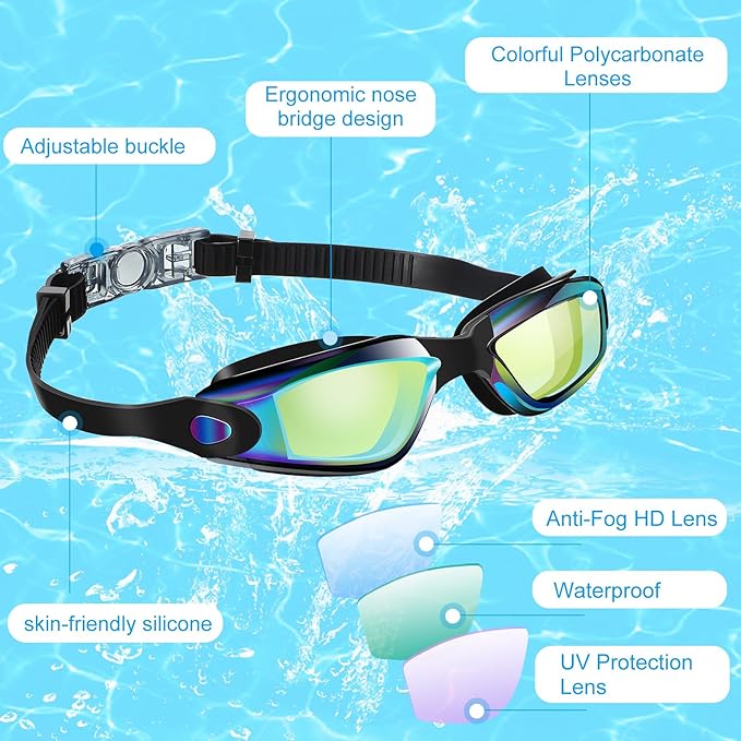 Xuhal 12 Pack Swim Goggles for Adult Anti Fog Swimming Glasses Leak Proof Swim with 12 Waterproof Nose Clips