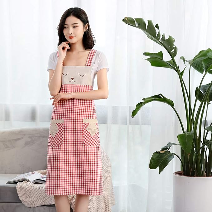 NEWGEM Cotton Apron for Women with Pockets Full Length Pinafore for Artist Salon Painting