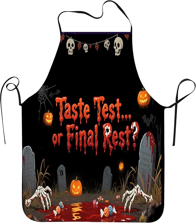 Halloween Aprons Gifts for Women Mens Taste Test or Final Rest? Cooking Apron, Funny Gift for Him Her,His Hers (1 Pcs)