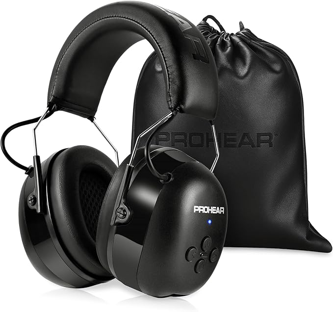 PROHEAR 037 2.0 Bluetooth 5.3 Hearing Protection Headphones, 30dB SNR Noise Reduction Safety Ear Muffs, 120H Playtime & Adjustable Headband for Mowing, Woodworking, Construction - Black