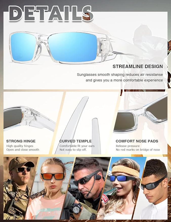 Polarized Sunglasses Men Womens Trendy Retro Sports Rectangular Wrap Around Vintage Shot Shield