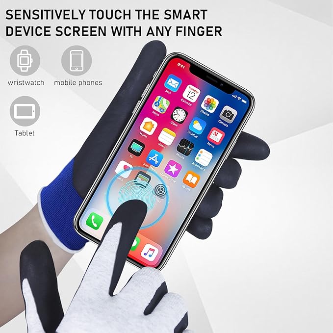 Xin Tester Electrical Insulated Gloves 500V, Electrician Work Gloves Rubber Low Voltage Resistance Non-Slip Texture Electrician Tool, Finger Tips Touch Smart Device Screen(Blue)