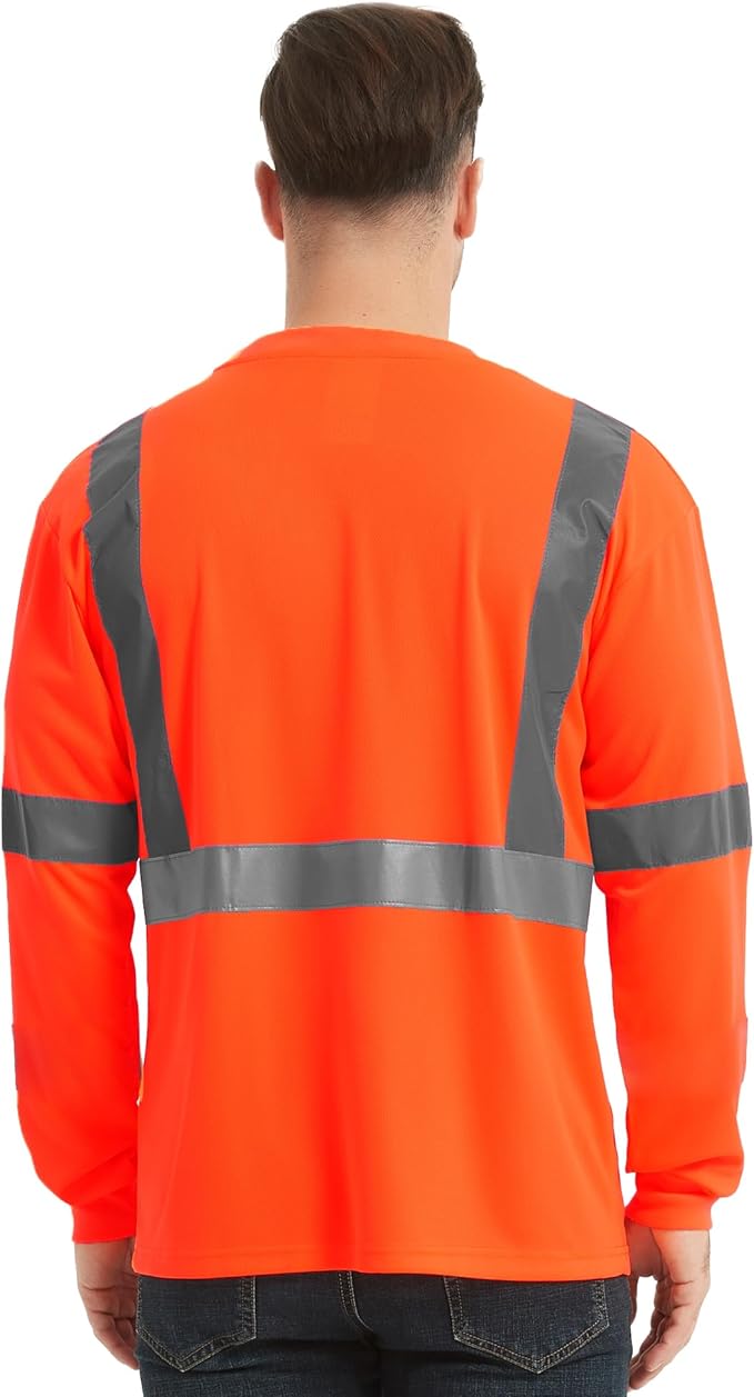 ProtectX High Visibility Long Sleeve Shirts Reflective Hi Vis Safety Shirt for Men Women Class 2-3 Construction Shirt 1 Pack