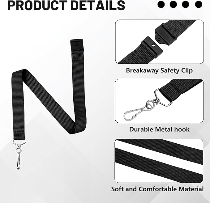 24-Pack Breakaway Lanyards, Polyester Neck Straps for ID Cards, Keys, Office, School & Events