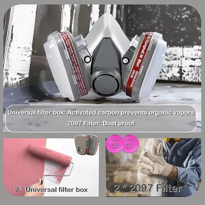 Respirator Mask with Filters, Welding Respirator Paint Mask Reusable Gas Mask Full Face Respirator
