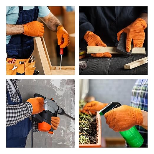 10mil Disposable-Nitrile Chemical-Resistant Rubber-Gloves for Men - Mechanics Gloves Heavy Duty, Latex Free, Automotive (Orange 200 Counts, Large)