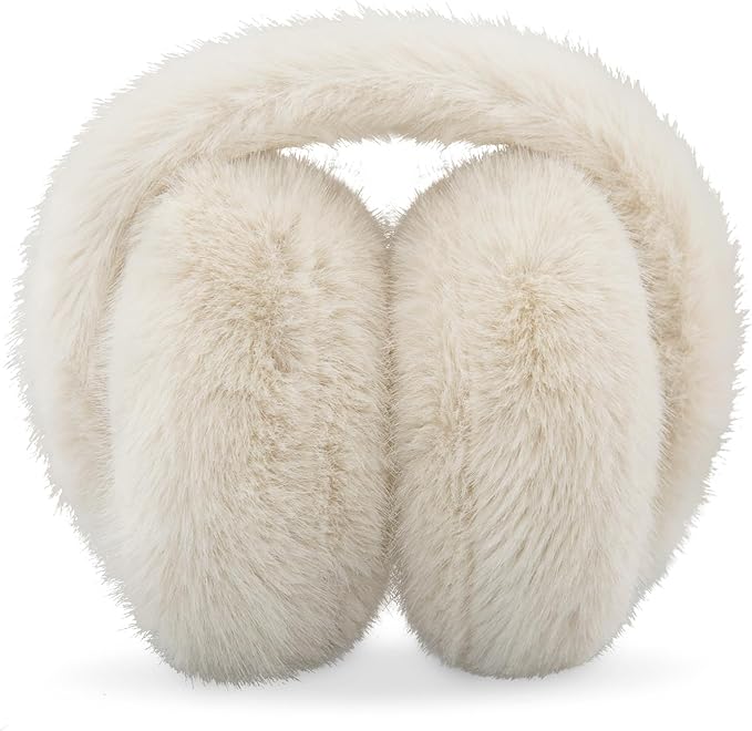 Winter Ear Muffs for Women Girls Faux Fur Cute White Earmuffs Fluffy Ear Warmers Foldable Ear Covers Outdoor