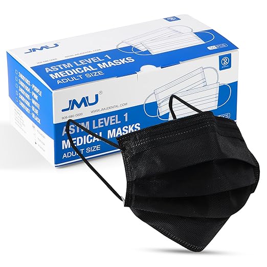 JMU 50pcs 3 Ply Black Disposable Face Mask, Medical Grade, Comfortable & Breathable Suitable for Protection