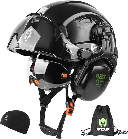 GREEN DEVIL Hard Hat Safety Helmet with Visor and Ear Muffs Men Women Vented Work Hardhat ANSI Z89.1 Cascos De Construccion for Industrial Construction Forestry