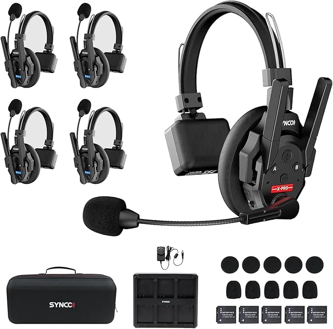 SYNCO XTalk XPro5 2.4GHz Wireless Intercom Headset System with Antenna Enhanced Signal Reception Support 500m/1640ft 5-Person Team Communication Noise Reduction Film Documentary TV Production