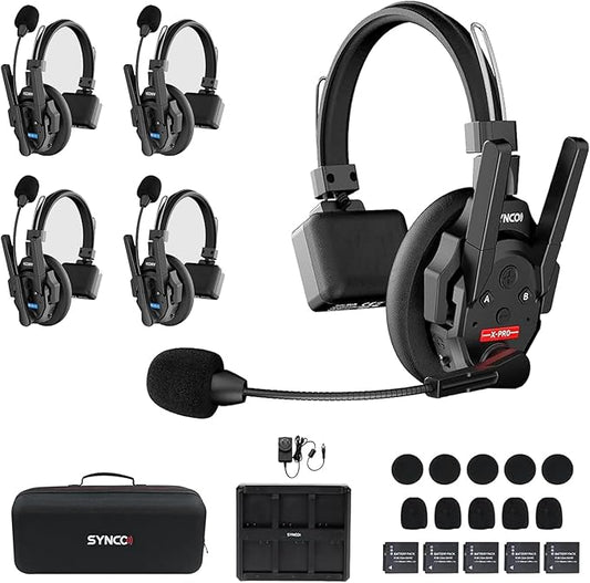 SYNCO XTalk XPro5 2.4GHz Wireless Intercom Headset System with Antenna Enhanced Signal Reception Support 500m/1640ft 5-Person Team Communication Noise Reduction Film Documentary TV Production